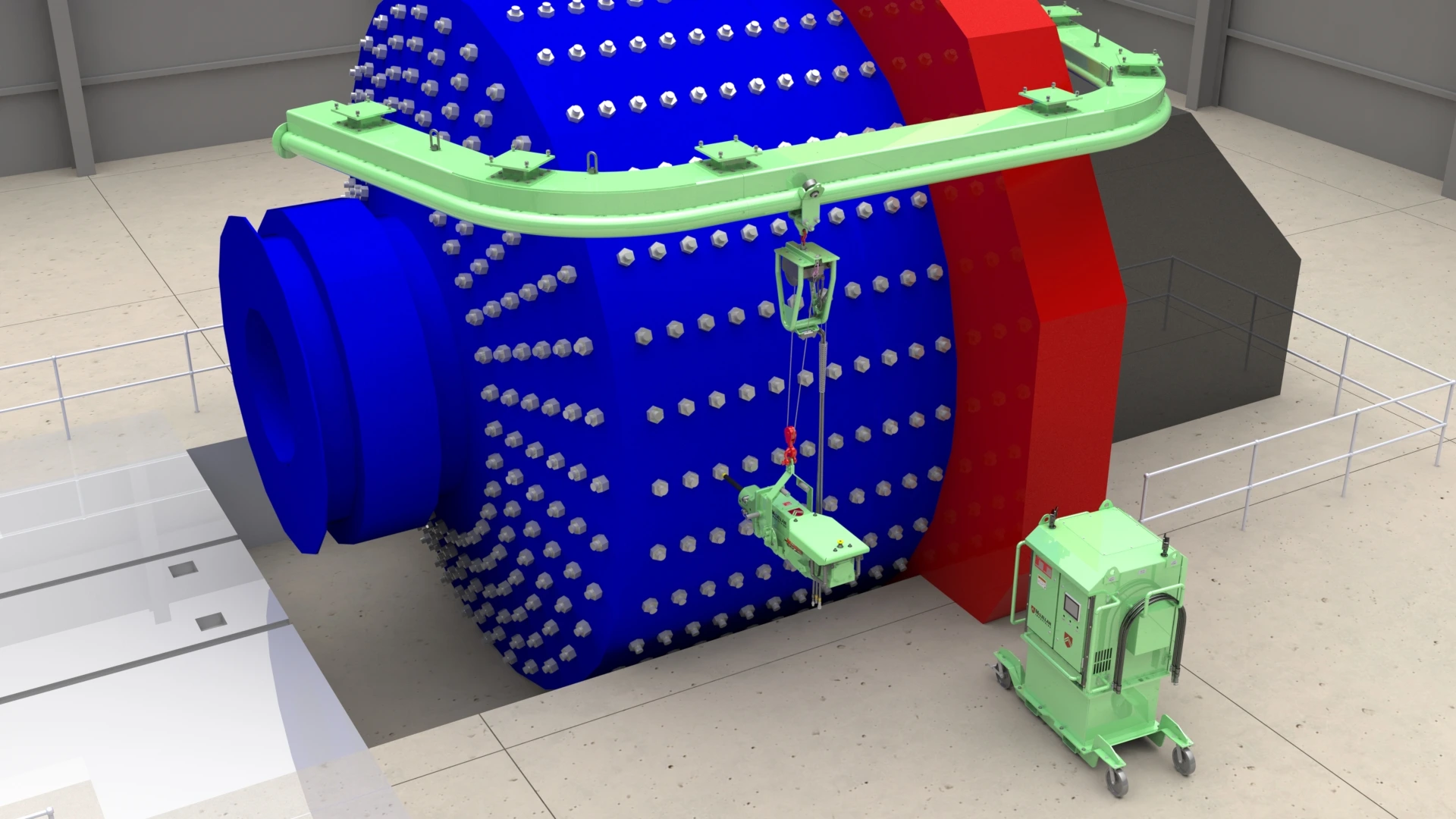 Mill and Monorail system with bolt buster and HPU Mill and Monorail system with bolt buster and HPU