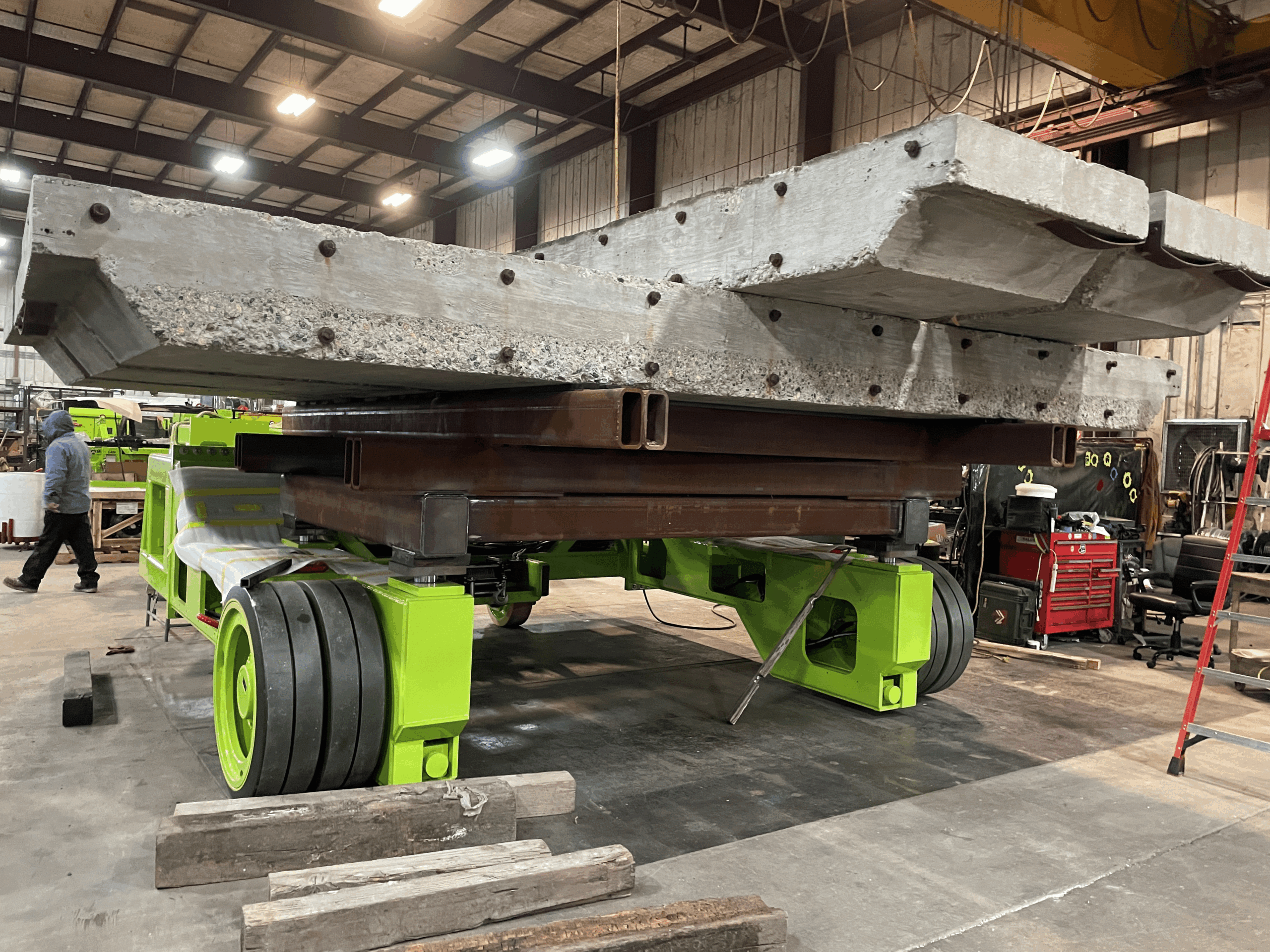 Pic 18, 50 Metric Tons low profile feed chute transporter during factory acceptance testing.